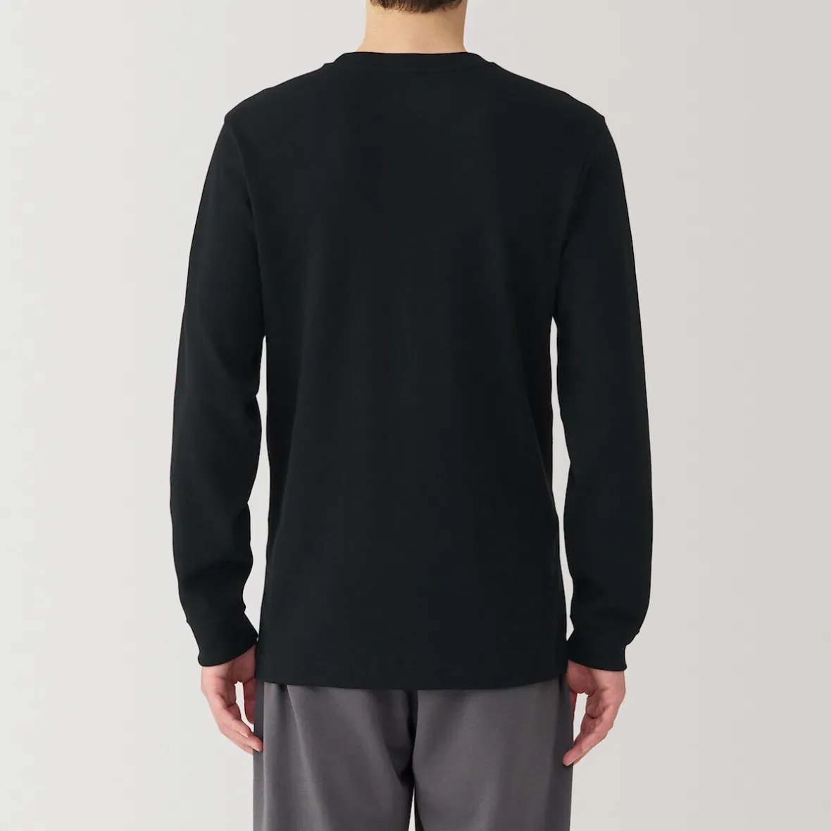 Muji Camiseta manga larga con cuello redondo de algodón cálido y lana para hombre