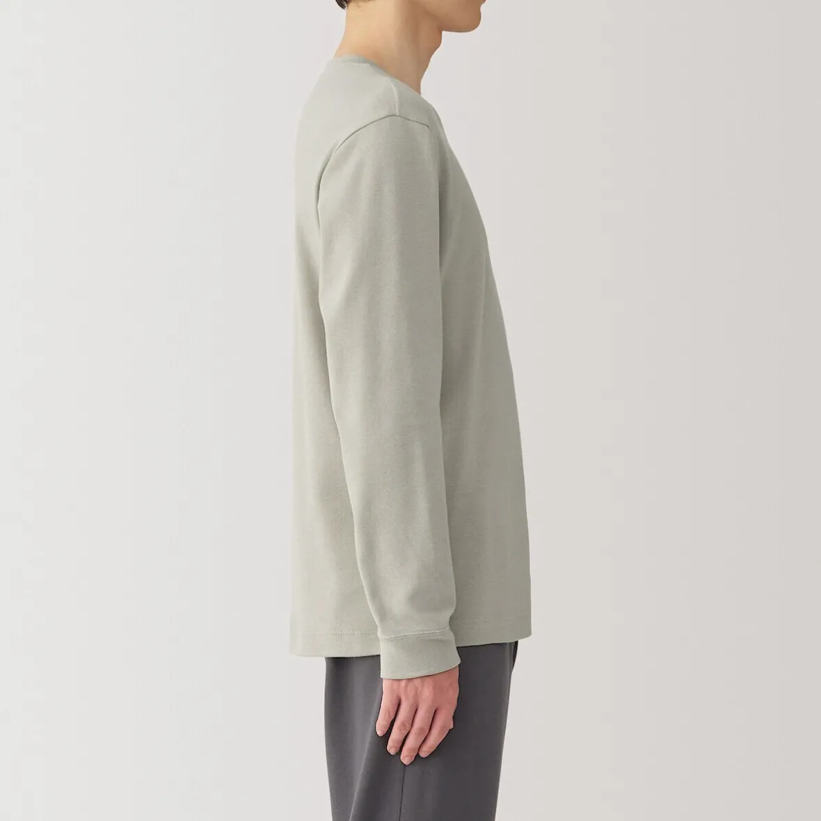 Muji Camiseta manga larga con cuello redondo de algodón cálido y lana para hombre