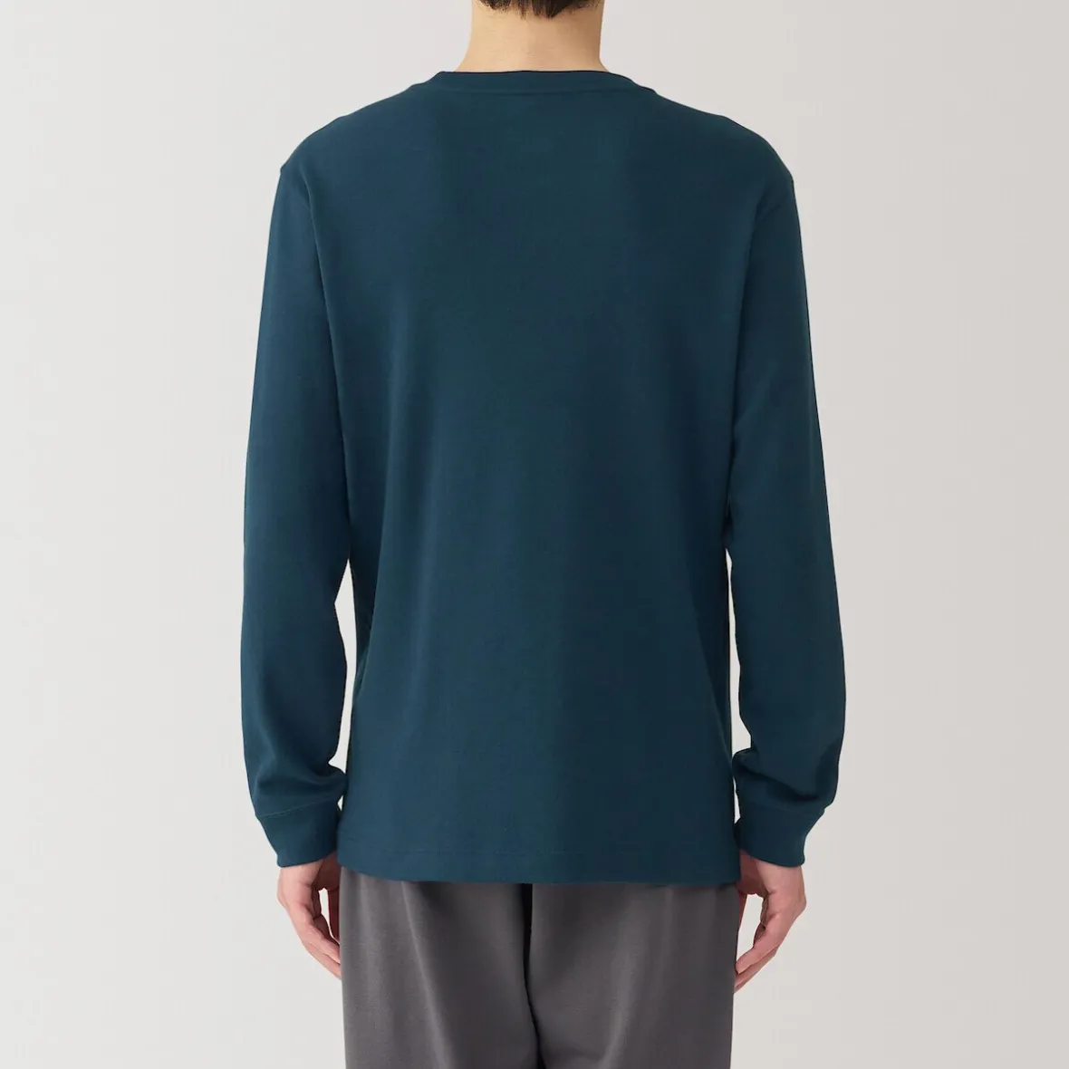 Muji Camiseta manga larga con cuello redondo de algodón cálido y lana para hombre