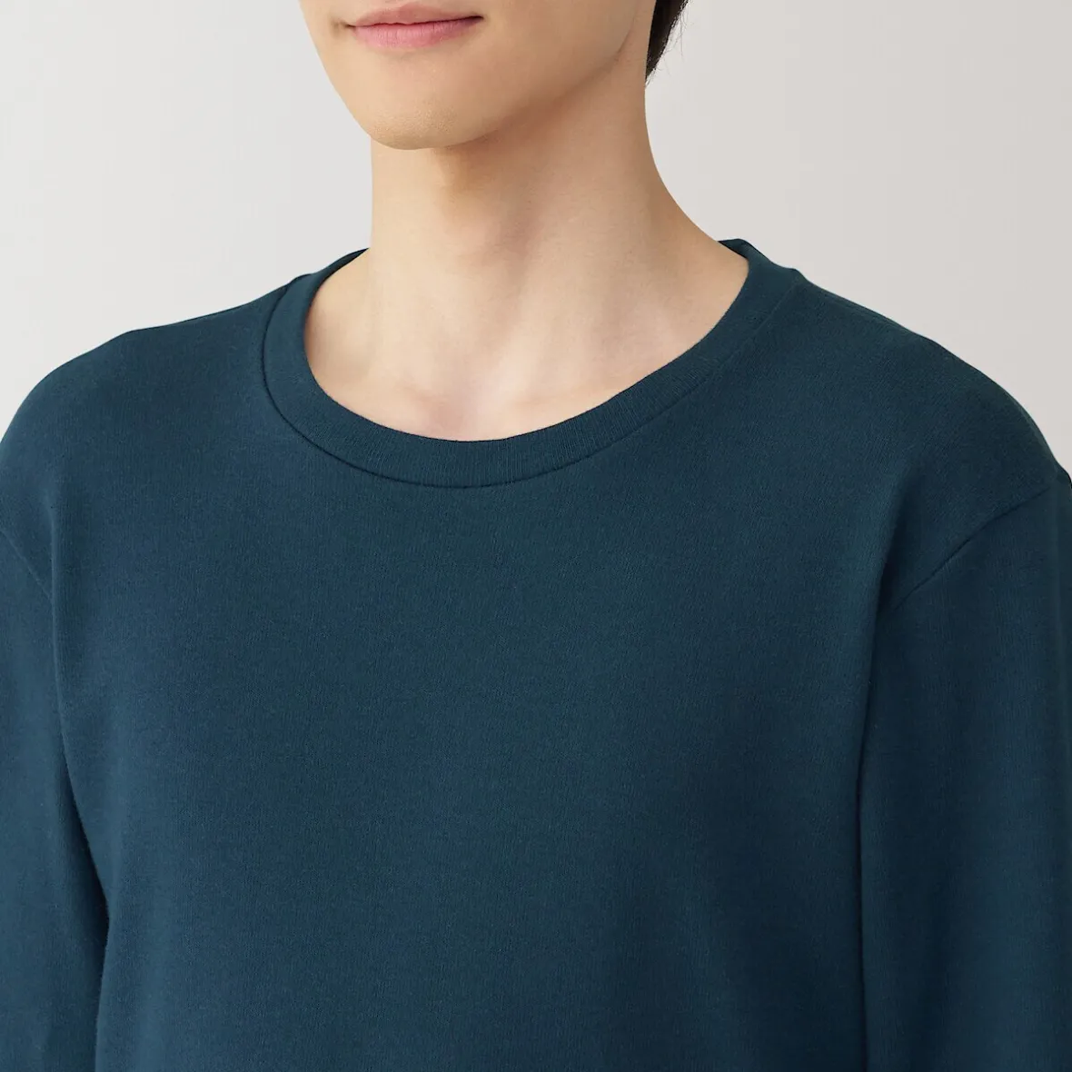 Muji Camiseta manga larga con cuello redondo de algodón cálido y lana para hombre