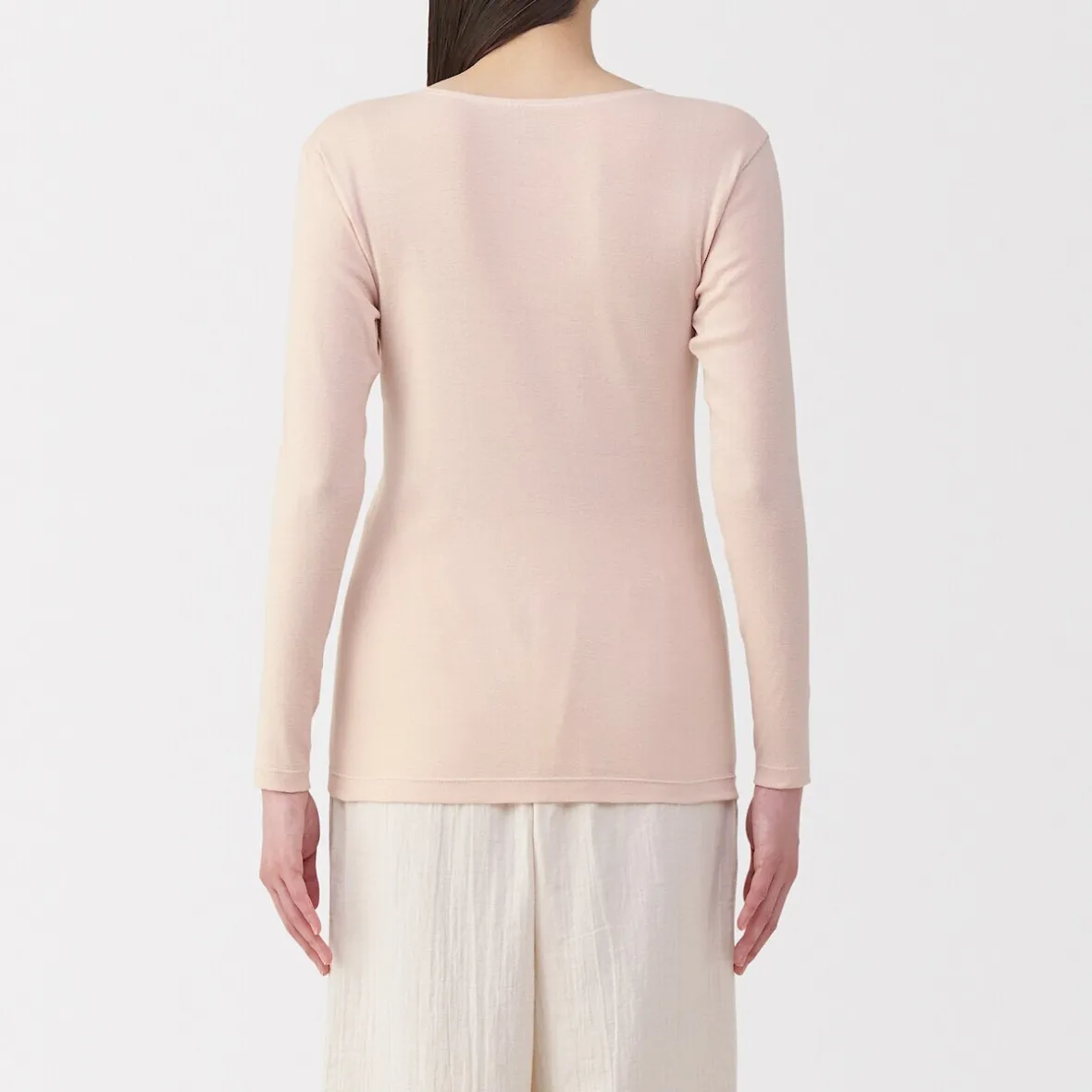 Sale Muji Camiseta manga larga con cuello en crew de algodón cálido para mujer