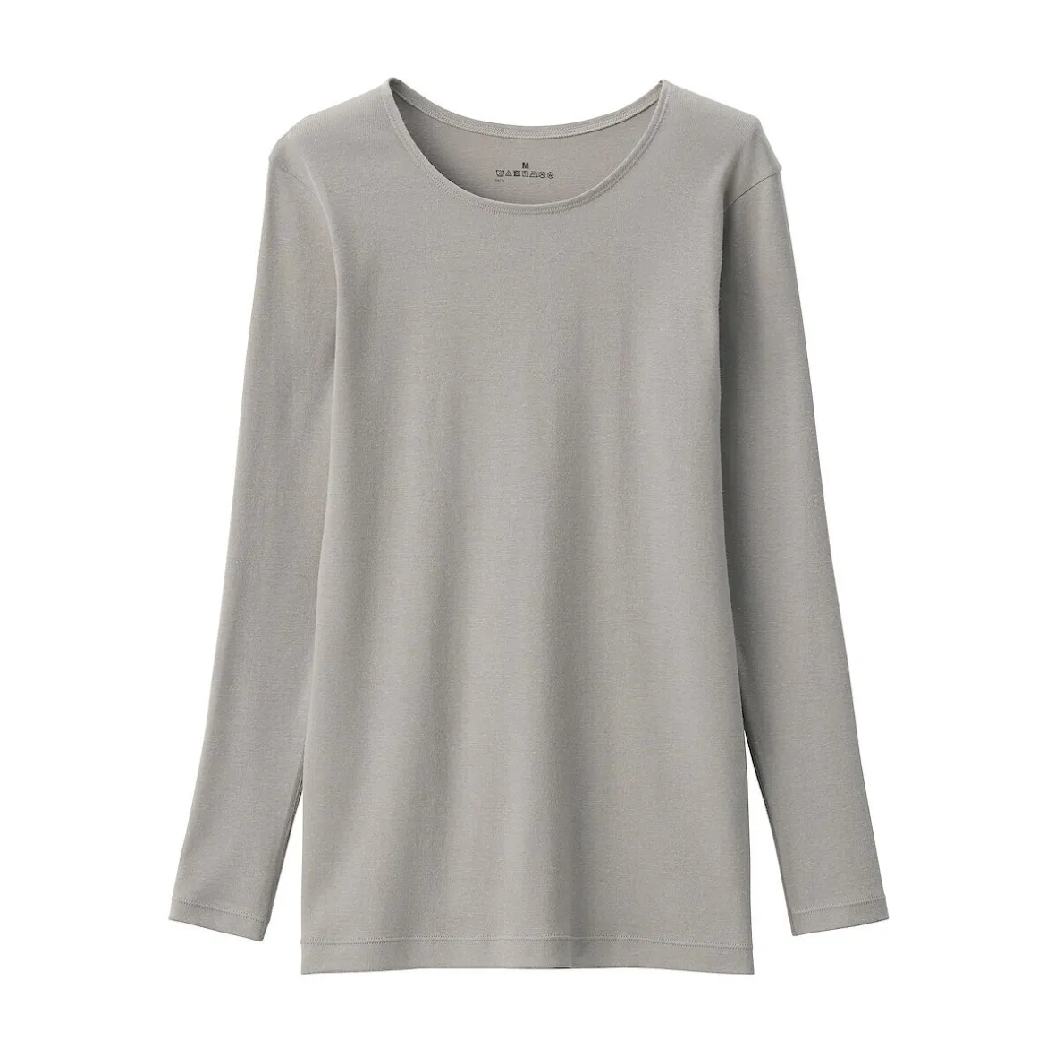 Sale Muji Camiseta manga larga con cuello en crew de algodón cálido para mujer