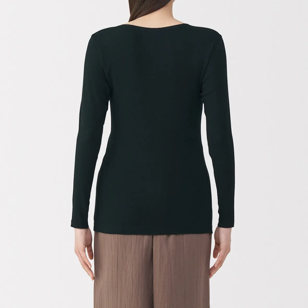 Sale Muji Camiseta manga larga con cuello en crew de algodón cálido para mujer