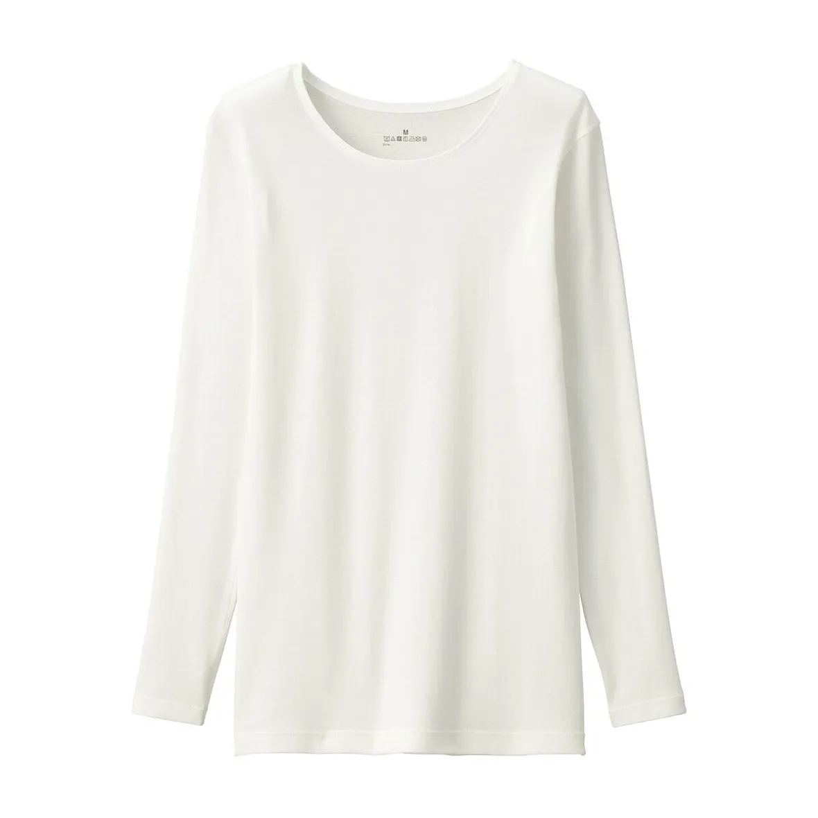 Sale Muji Camiseta manga larga con cuello en crew de algodón cálido para mujer
