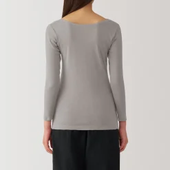 Muji Camiseta manga larga con cuello en U de algodón cálido para mujer
