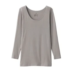Muji Camiseta manga larga con cuello en U de algodón cálido para mujer