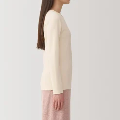 Clearance Muji Camiseta manga larga con cuello redondo de algodón cálido y lana para mujer