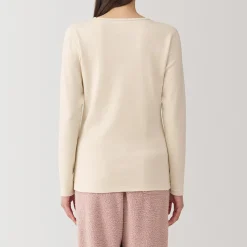 Clearance Muji Camiseta manga larga con cuello redondo de algodón cálido y lana para mujer