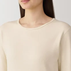Clearance Muji Camiseta manga larga con cuello redondo de algodón cálido y lana para mujer