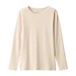 Clearance Muji Camiseta manga larga con cuello redondo de algodón cálido y lana para mujer