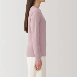 Clearance Muji Camiseta manga larga con cuello redondo de algodón cálido y lana para mujer
