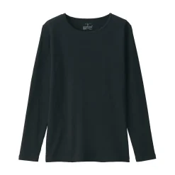 Clearance Muji Camiseta manga larga con cuello redondo de algodón cálido y lana para mujer