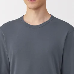 Online Muji Camiseta manga larga con cuello en crew de algodón cálido para hombre