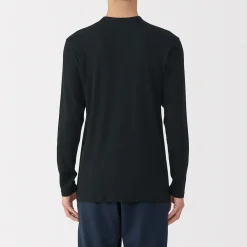 Online Muji Camiseta manga larga con cuello en crew de algodón cálido para hombre