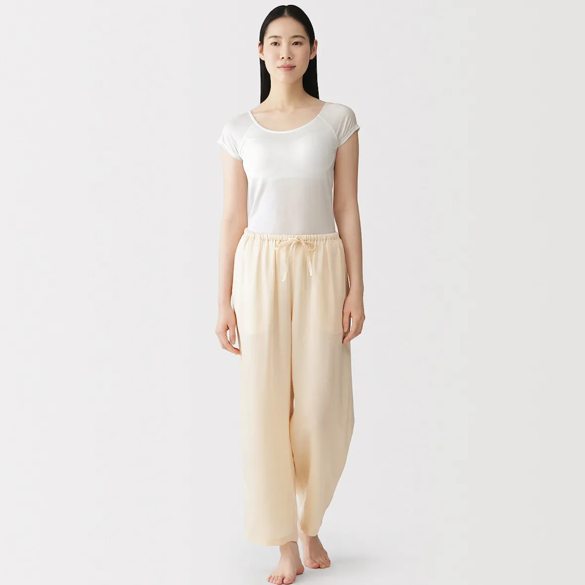 Hot Muji Camiseta top sujetador lisa en mezcla de lyocell con manga de casquillo para mujer