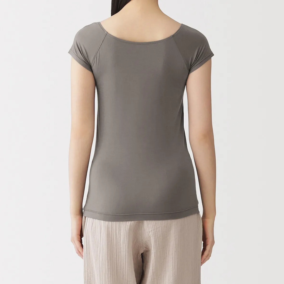 Hot Muji Camiseta top sujetador lisa en mezcla de lyocell con manga de casquillo para mujer