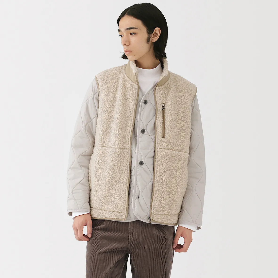 New Muji Chaleco de forro polar de poliéster reciclado para hombre
