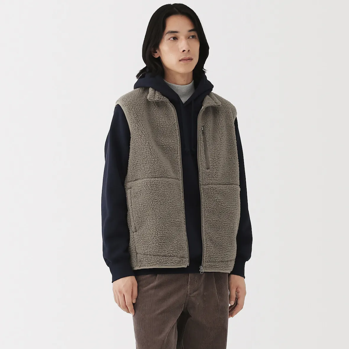 New Muji Chaleco de forro polar de poliéster reciclado para hombre