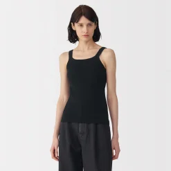 Online Muji Chaleco de punto de canalé y algodón de alta torsión para mujer