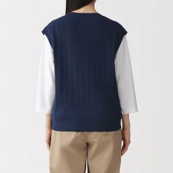 Hot Muji Chaleco de trenza de punto en mezcla de algodón para mujer