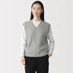 Hot Muji Chaleco de trenza de punto en mezcla de algodón para mujer