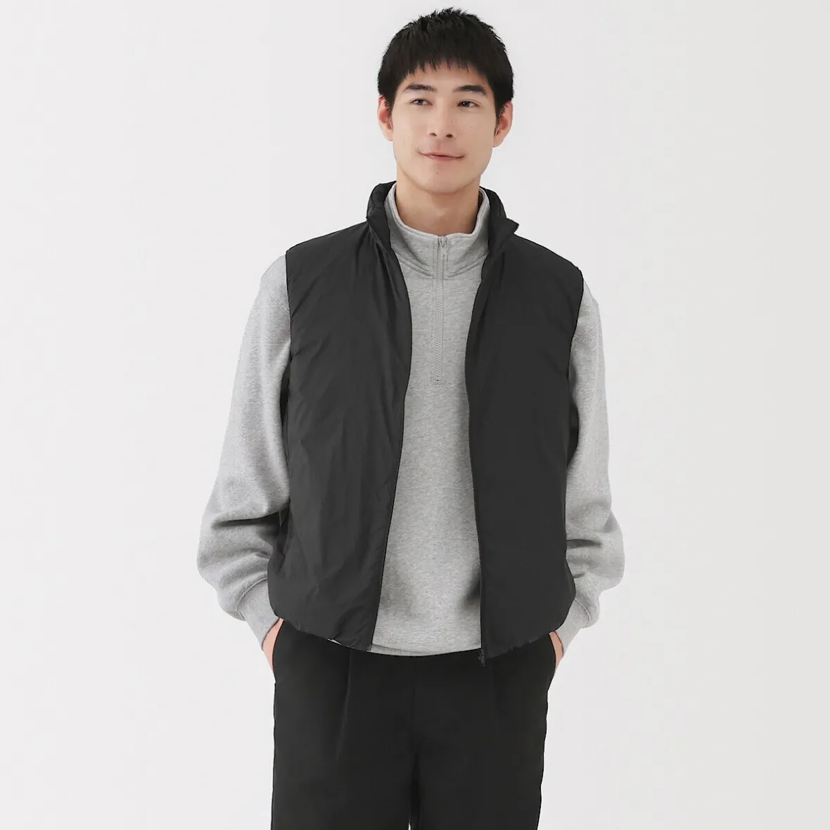 Discount Muji Chaleco ligero de plumón con cuello alto de nailon reciclado para hombre