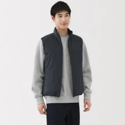 Discount Muji Chaleco ligero de plumón con cuello alto de nailon reciclado para hombre