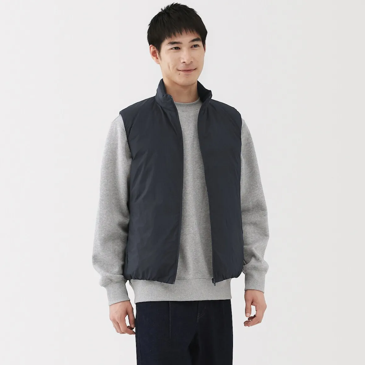 Discount Muji Chaleco ligero de plumón con cuello alto de nailon reciclado para hombre