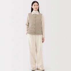 Outlet Muji Chaleco ligero de plumón sin cuello de nailon reciclado para mujer