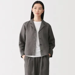 Muji Chaqueta camisera de lino lavado para mujer