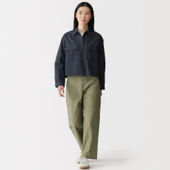 New Muji Chaqueta camisera ligera de tejido vaquero y mezcla de kapok para mujer Azul Marino Oscuro