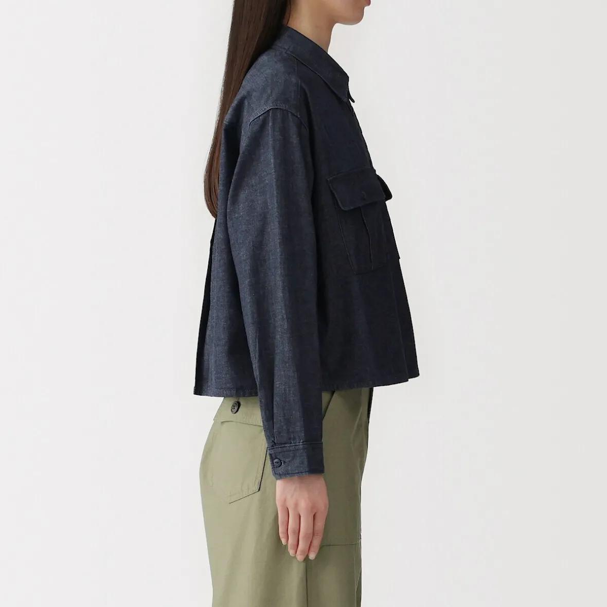 New Muji Chaqueta camisera ligera de tejido vaquero y mezcla de kapok para mujer Azul Marino Oscuro