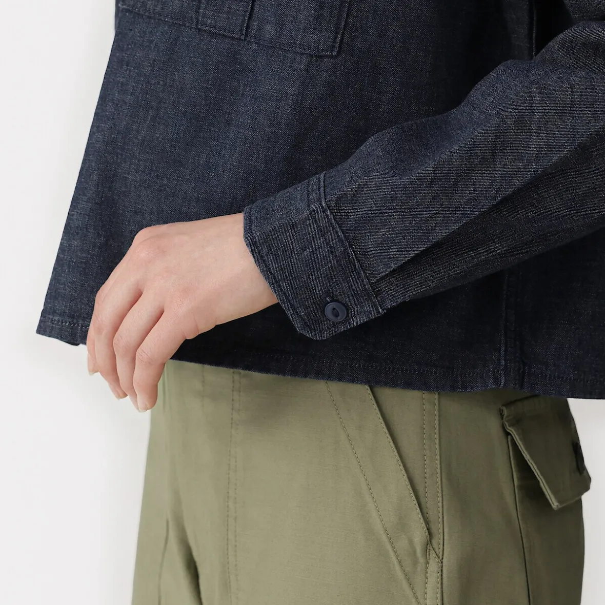 New Muji Chaqueta camisera ligera de tejido vaquero y mezcla de kapok para mujer Azul Marino Oscuro