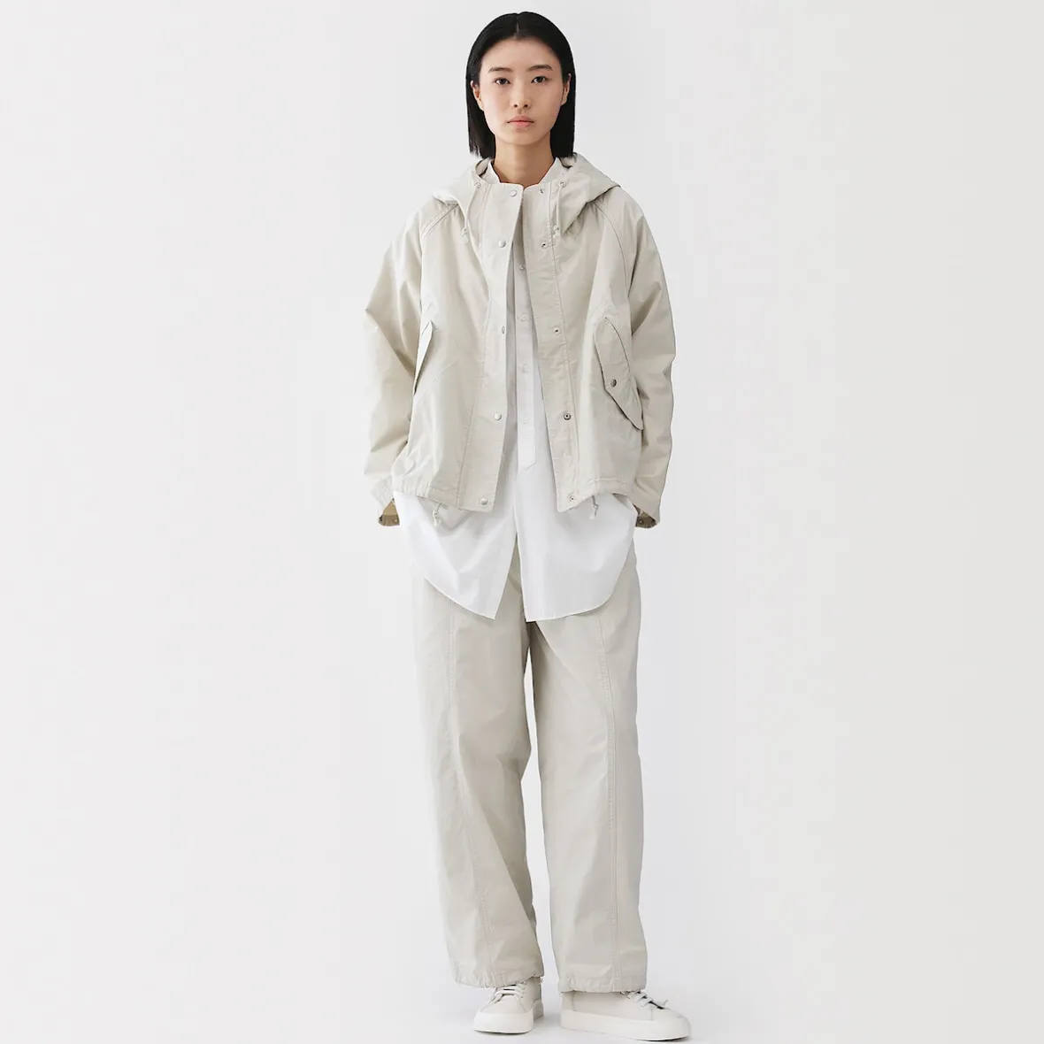 Muji Chaqueta con capucha de algodón ligero para mujer