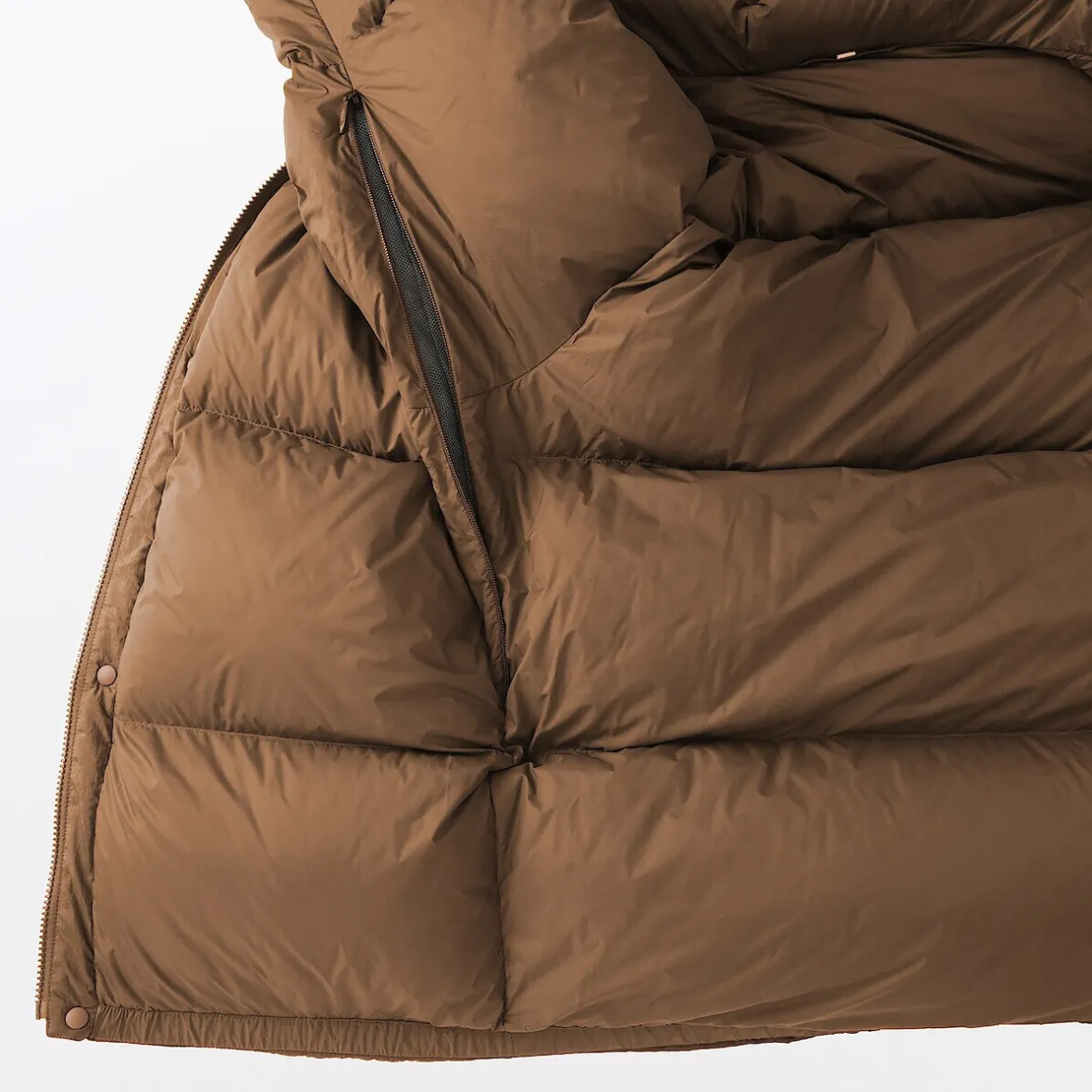 Outlet Muji Chaqueta con capucha de plumón para hombre – Marrón moka Marrón Moca