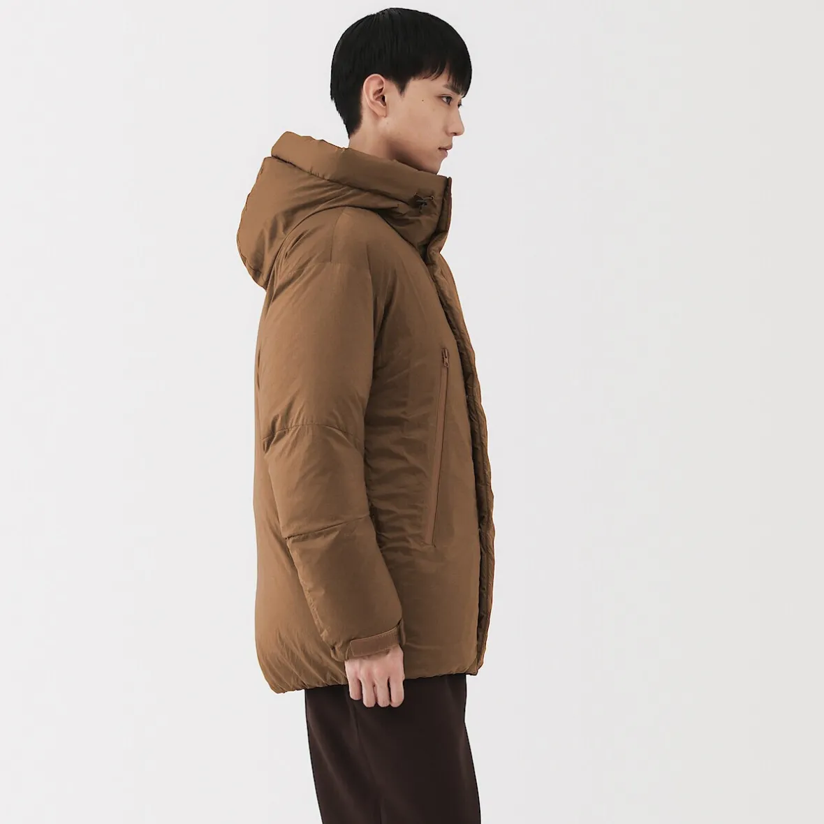 Outlet Muji Chaqueta con capucha de plumón para hombre – Marrón moka Marrón Moca