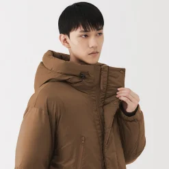 Outlet Muji Chaqueta con capucha de plumón para hombre – Marrón moka Marrón Moca