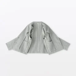 Sale Muji Chaqueta corta con patrón de espina de pez de mezcla de lino para mujer Gris