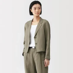 Clearance Muji Chaqueta corta de lino y lyocell para mujer