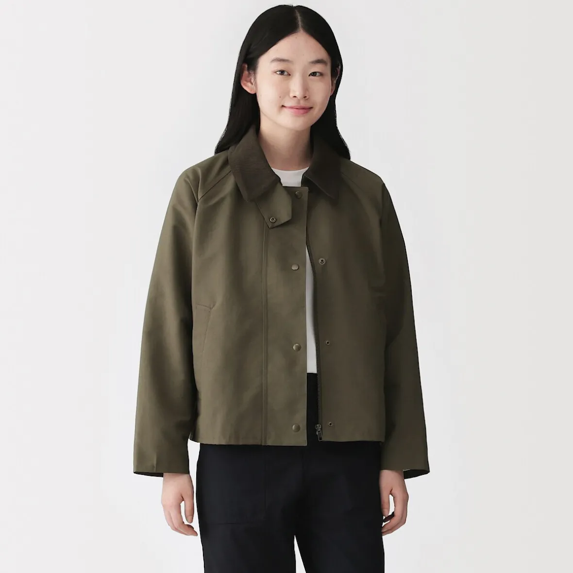 Online Muji Chaqueta de pana con cuello alto repelente al agua para mujer