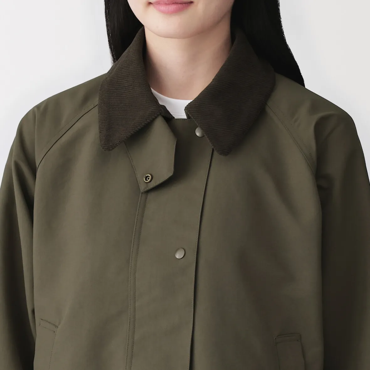 Online Muji Chaqueta de pana con cuello alto repelente al agua para mujer