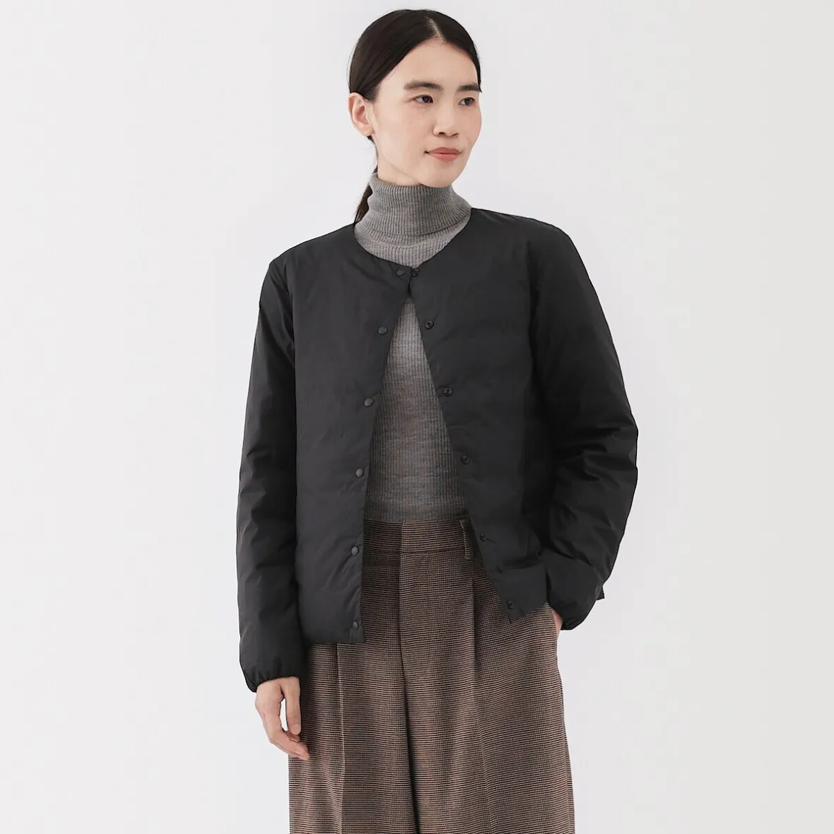Best Muji Chaqueta ligera de plumón sin cuello de nailon reciclado para mujer