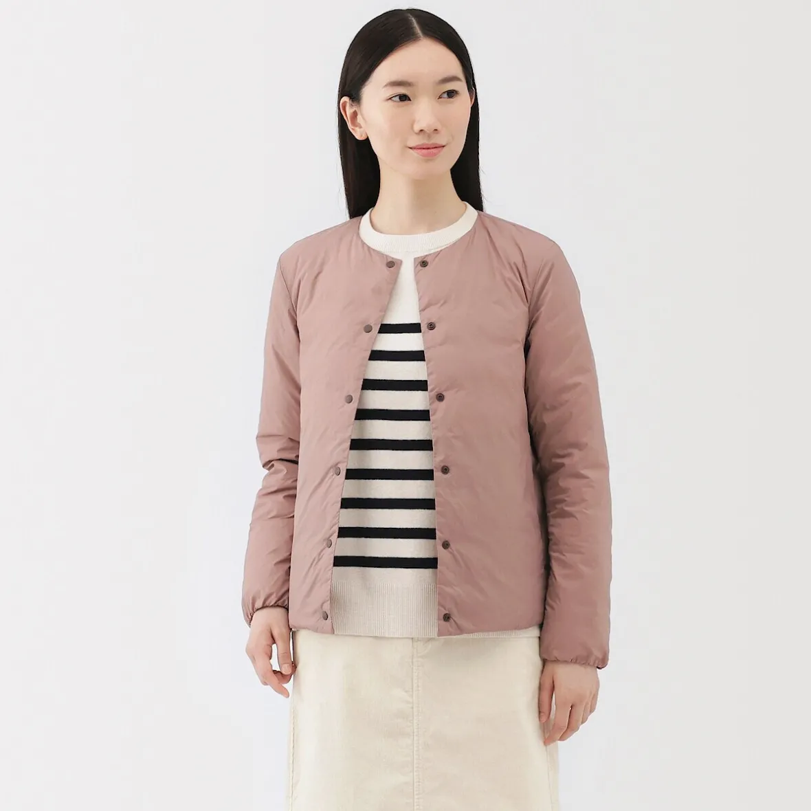 Best Muji Chaqueta ligera de plumón sin cuello de nailon reciclado para mujer