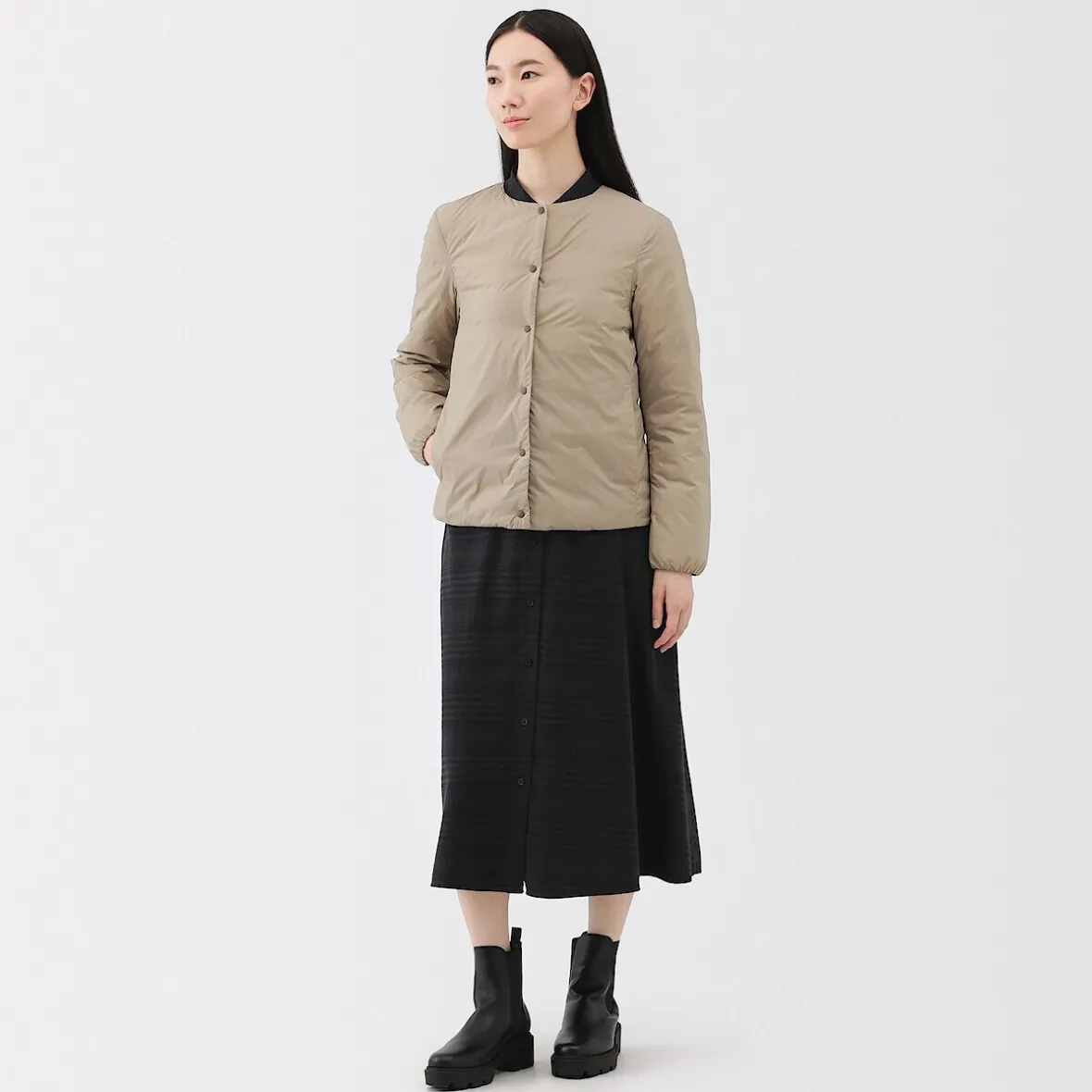 Best Muji Chaqueta ligera de plumón sin cuello de nailon reciclado para mujer