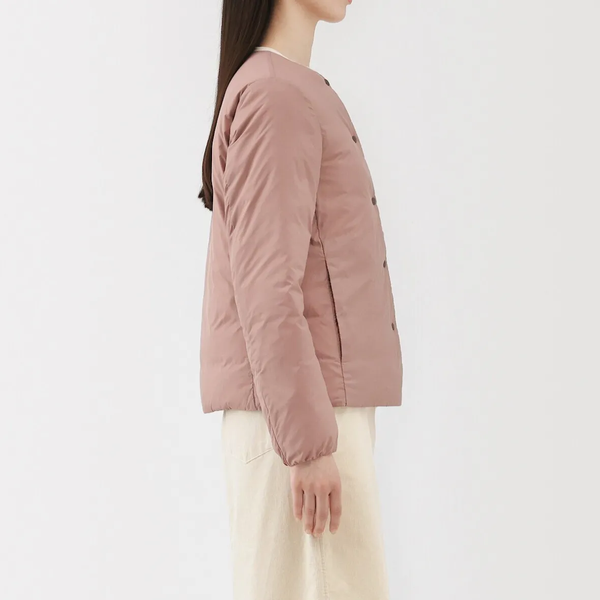 Best Muji Chaqueta ligera de plumón sin cuello de nailon reciclado para mujer