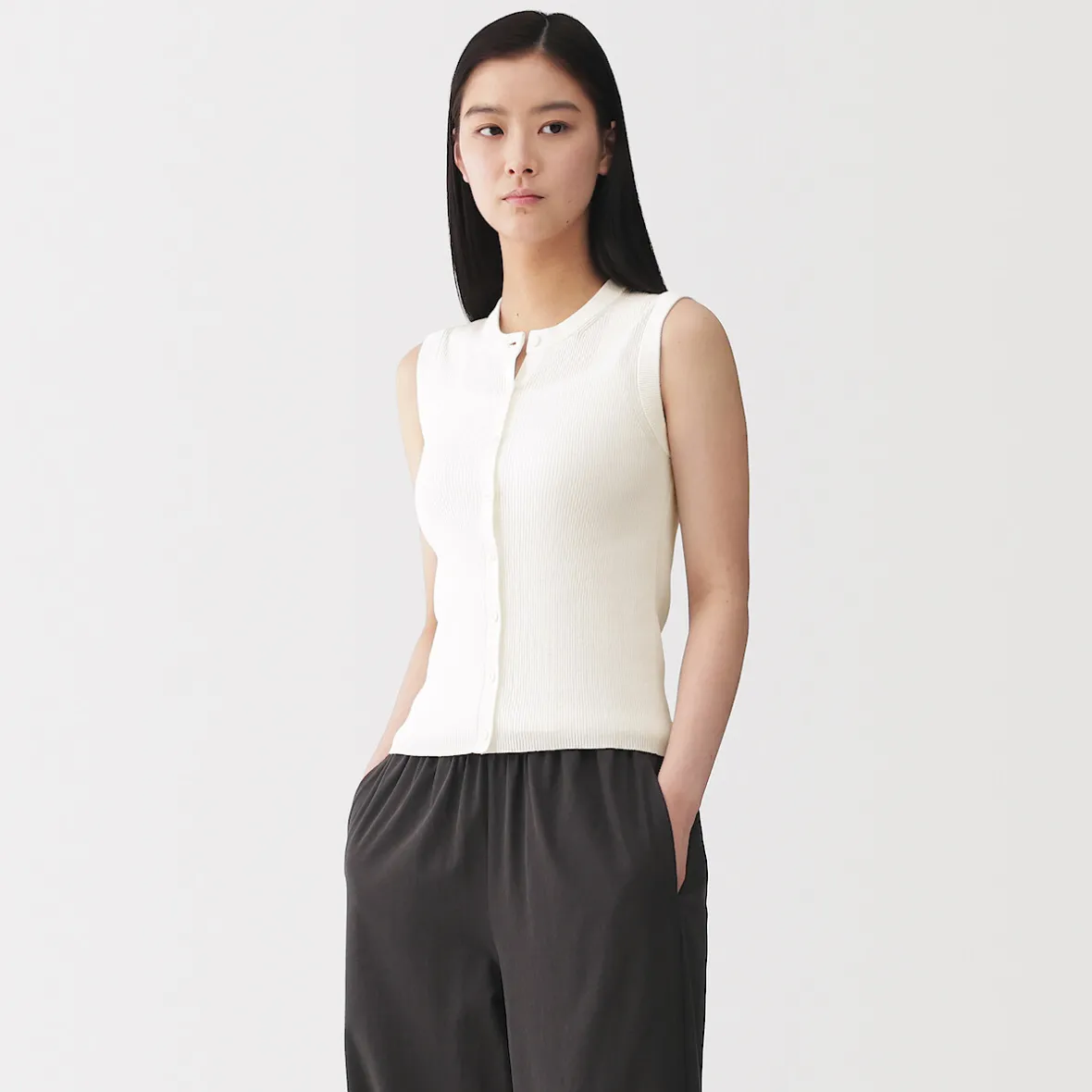 Outlet Muji Chaqueta sin mangas de algodón orgánico de alta torsión para mujer