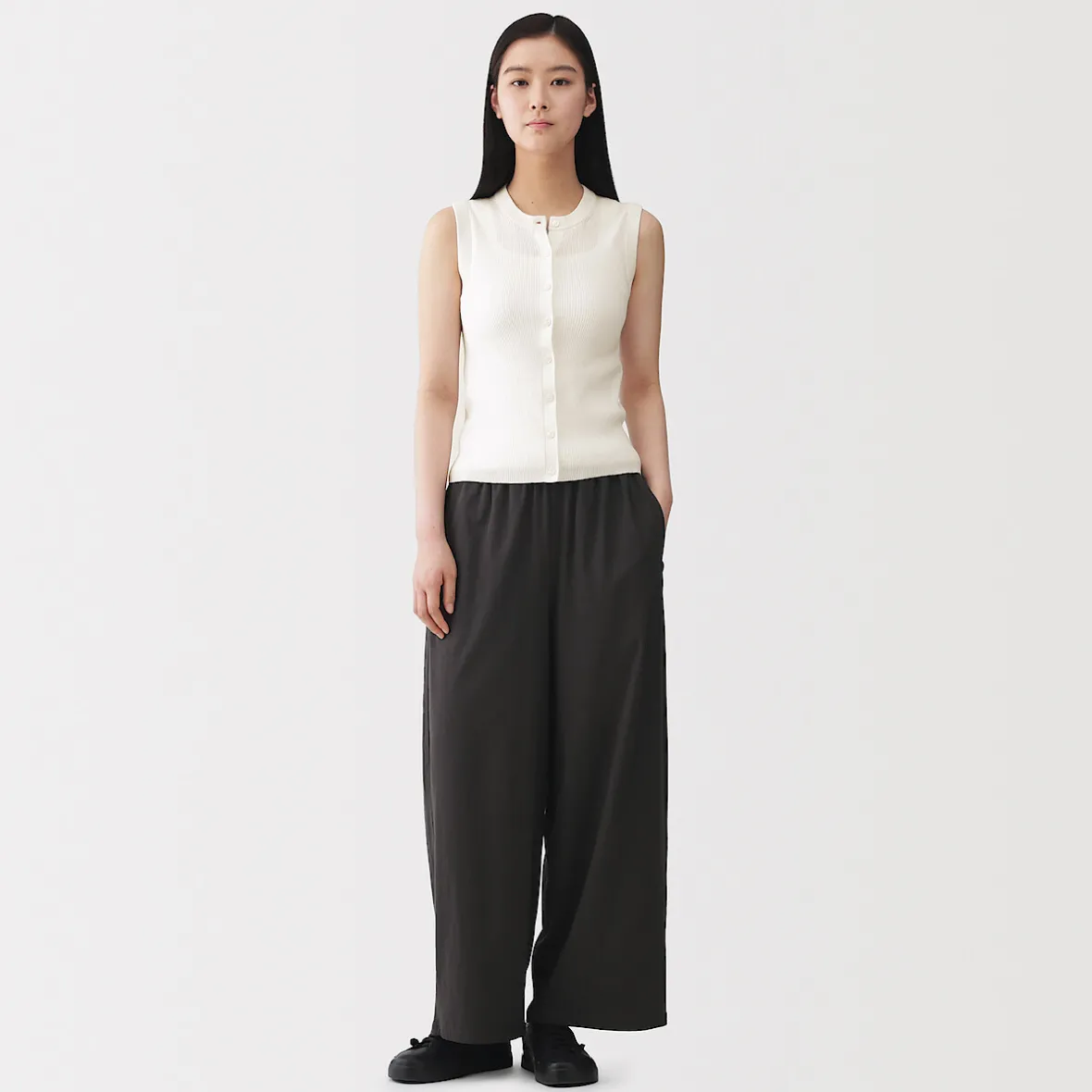 Outlet Muji Chaqueta sin mangas de algodón orgánico de alta torsión para mujer