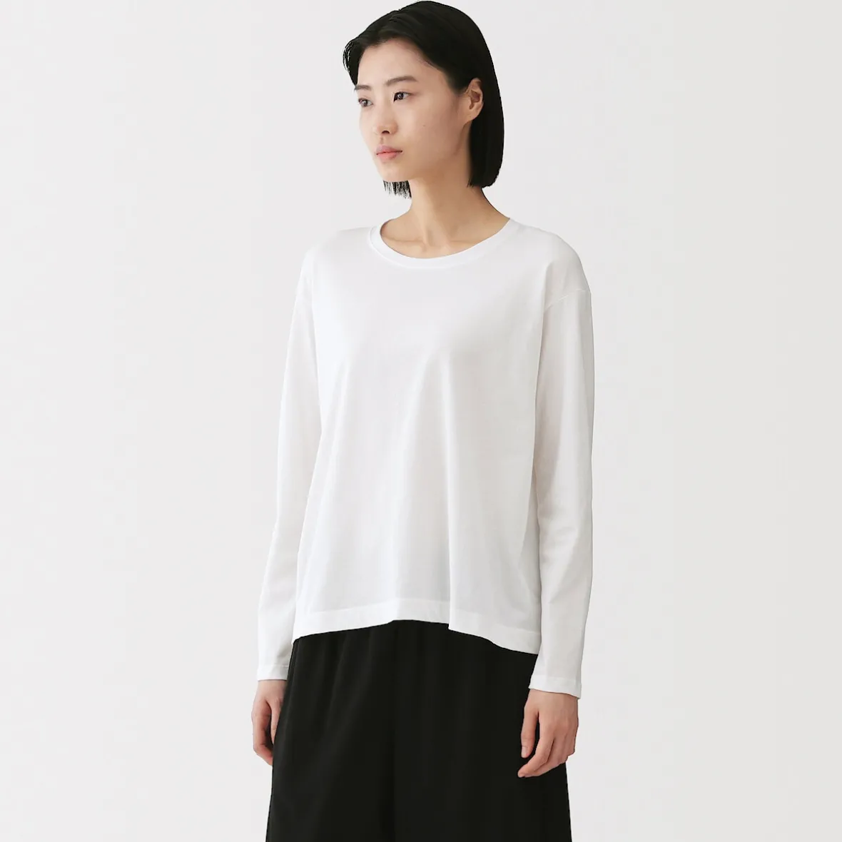 Hot Muji Comiseta de manga larga, ajuste holgado y punto de algodón para mujer