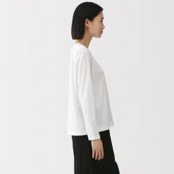 Hot Muji Comiseta de manga larga, ajuste holgado y punto de algodón para mujer