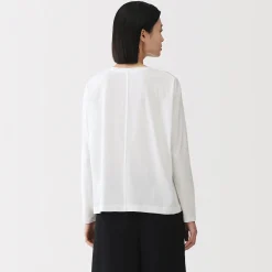Hot Muji Comiseta de manga larga, ajuste holgado y punto de algodón para mujer